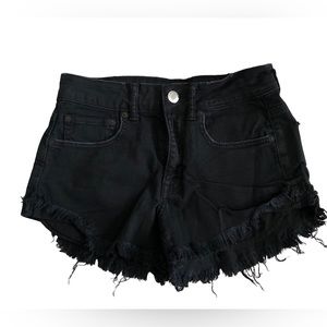 American Eagle High Rise Festival Jean Shorts Distressed In Black Size 2.